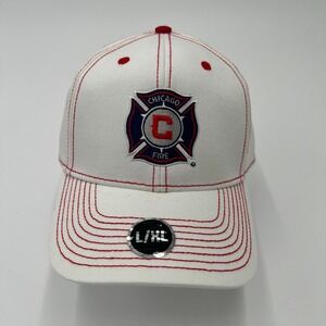 Chicago Fire Soccer Club Flex Fit Hat L XL White Red Embroidered MLS Logo